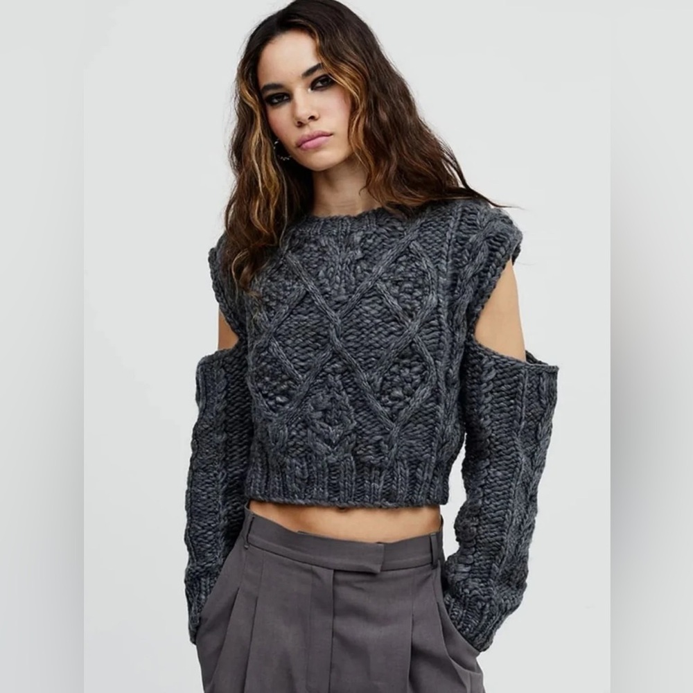 For Love And Lemons Andie Cut-Out Sweater, Charcoal